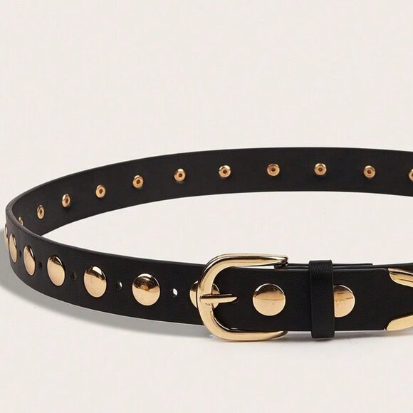 Black Contemporary Women's Gold Rivet Belt - Picture 7 of 9